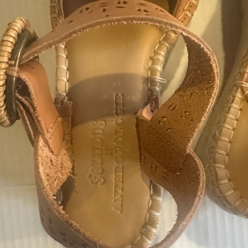 Soludos x Anthro laser tan Sofia Tan leather Woven Platform espadrille Sandals - Picture 8 of 13